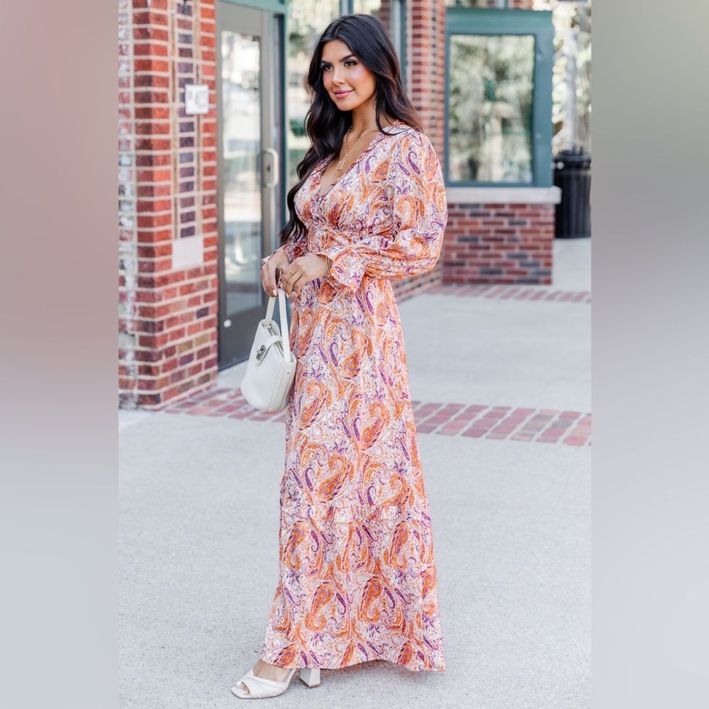 Summer Print Long Sleeve Maxi Dress
